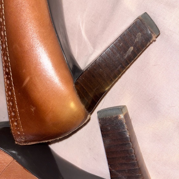 Franco Sarto Brown High Heel Pumps with Gold Buckle Accent - Picture 8 of 9